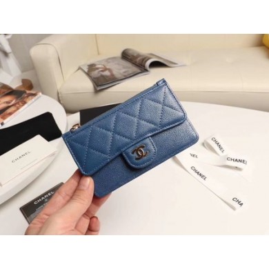 Imitation AAA Chanel classic card holder AP0374 blue JK1259RP55