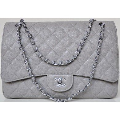 Imitation AAA Chanel Maxi Quilted Classic Flap Bag Grey Cannage Patterns A58601 Silver JK689kf15