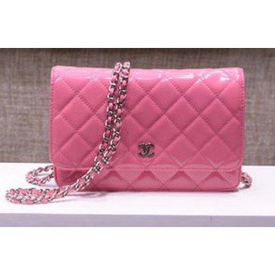 Imitation AAA Chanel mini Flap Bag Pink Patent Leather A33814P Silver JK164RP55