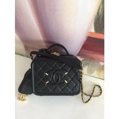Imitation AAA Chanel mini Vanity Case Grained Calfskin A93342 Black JK2890RP55