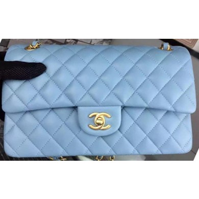 Imitation Chanel 2.55 Series Flap Bag SkyBlue Sheepskin Leather A06375 Gold JK652sJ18