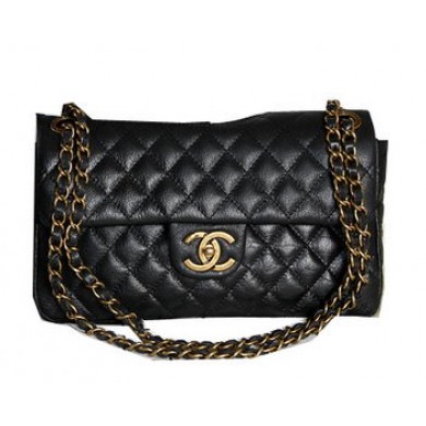 Imitation Chanel Black Iridescent Leather Flap Shoulder Bag A1274 Brass JK1017sJ18