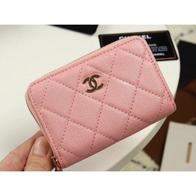 Imitation Chanel classic card holder Grained Calfskin & Gold-Tone Metal A69271 pink JK1274Xr29