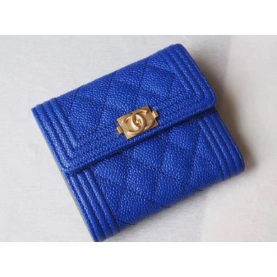Imitation Top Chanel Matelasse Bi-Fold Wallet Blue Cannage Patterns A48980 Gold JK1448tr16