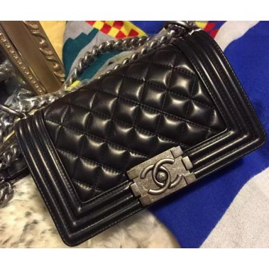 Knockoff Boy Chanel Flap Shoulder Bags Sheepskin Leather A67085 Black JK788iV87