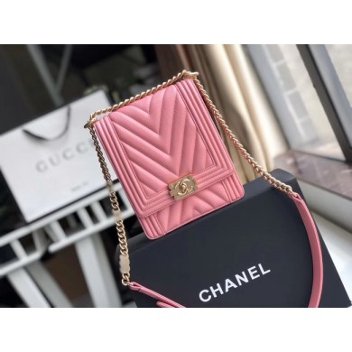Knockoff Boy chanel handbag Grained Calfskin & Gold-Tone Metal VS0130 pink JK4538Ez66