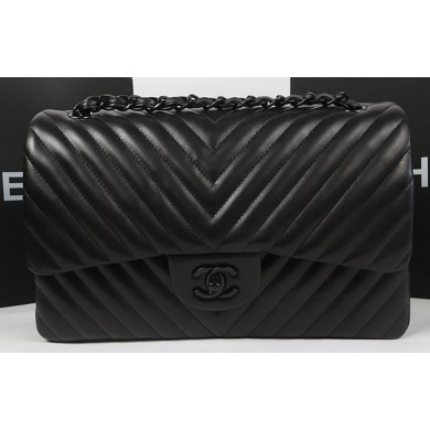 Knockoff Chanel Classic Flap Bag Sheepskin Chevron Quilting A1113 Black JK765tp21