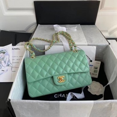 Knockoff chanel classic handbag Lambskin & gold Metal A01112 light green JK3112Bt18