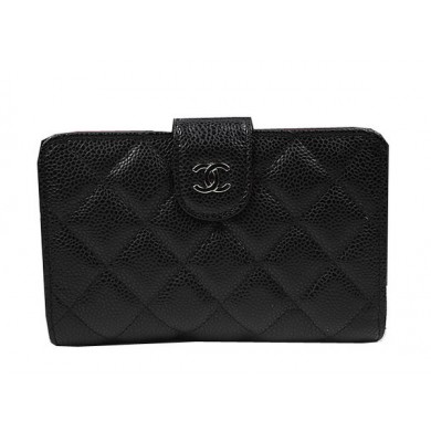 Knockoff Chanel Matelasse Bi-Fold Wallet Black Original Cannage Pattern A48667 Silver JK1488fY84
