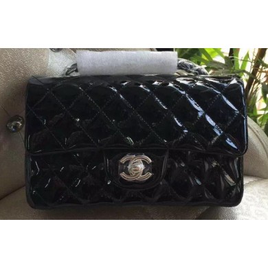 Knockoff Chanel mini Classic Flap Bag Black Original Patent A1116 Silver JK178yN38