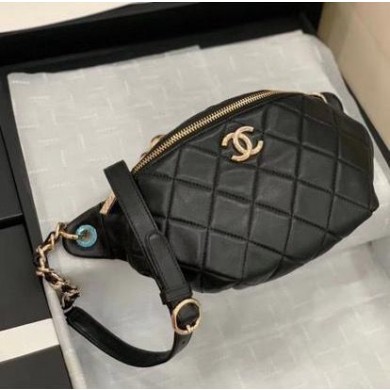 Knockoff Chanel Original Leather Belt Bag C5398 Black JK3311eF76
