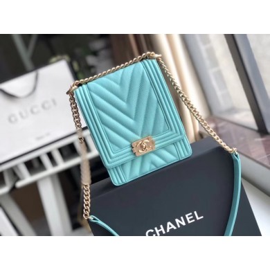 Luxury Boy chanel handbag Grained Calfskin & Gold-Tone Metal VS0130 sky blue JK4533Px24