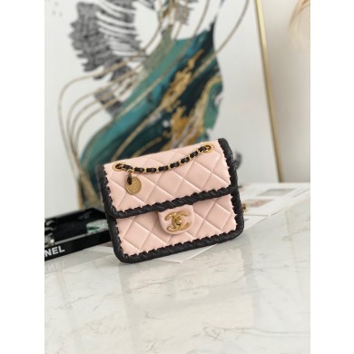 Luxury Chanel 22C New Woven Piping Square Original Leather Bag AS2495 PINK JK2855bE46