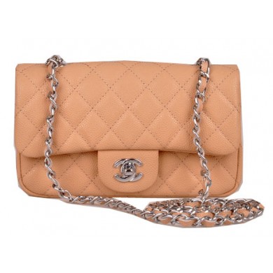 Luxury Chanel mini Classic Flap Bag Apricot Cannage Pattern 1117 Silver JK1105kp43
