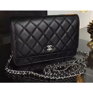 Luxury Replica Chanel WOC mini Flap Bag Black Sheepskin A5373 Silver JK91vv50