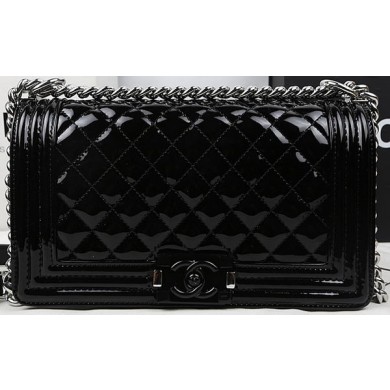 Replica Boy Chanel Flap Bag Original Patent Leather A67025 Black JK816HB48
