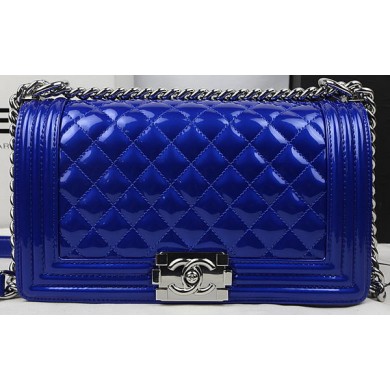 Replica Boy Chanel Flap Bag Original Pearly Patent Leather A67025 Blue JK811aG44
