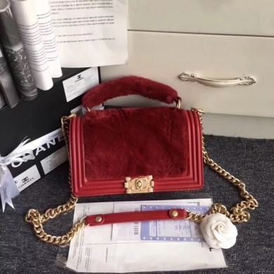 Replica BOY CHANEL Flap Bag with Handle Orylag Calfskin & Gold-Tone Metal A94804 red JK4946ls37