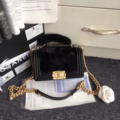 Replica BOY CHANEL Flap Bag with Handle Orylag Calfskin & Gold-Tone Metal A94805 black JK4949BB13
