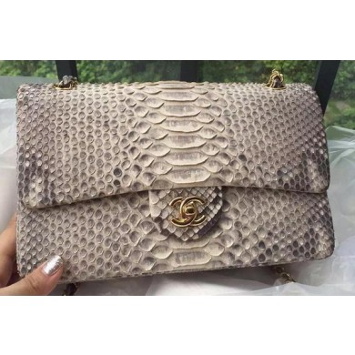 Replica Chanel 2.55 Series Flap Bags OffWhite Pink Original Python Leather A1112SA Gold JK372sA83