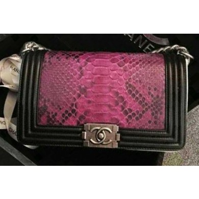 Replica Chanel Boy Flap Shoulder Bag Rose Python Leather A66095 Silver JK605UD97