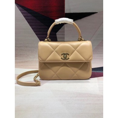 Replica Chanel CC original lambskin top handle flap bag A92236 apricot&Gold-Tone Metal JK4470ui32