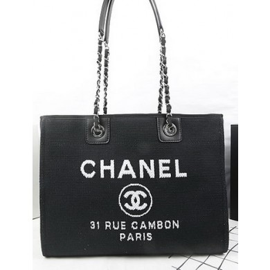 Replica Chanel Medium Canvas Tote Shopping Bag A67001 Black JK763BB13