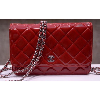 Replica Chanel mini Flap Bag Red Patent Leather A33814P Silver JK166rH96