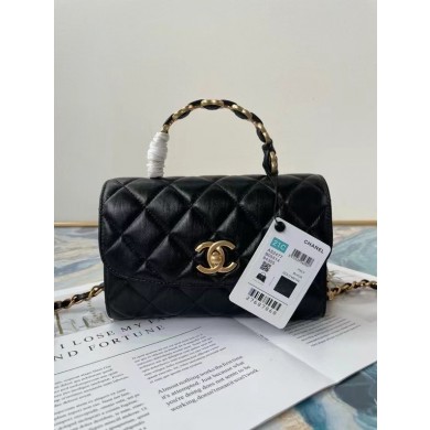 Replica Chanel mini flap bag with top handle AS2477 black JK3344Xe44