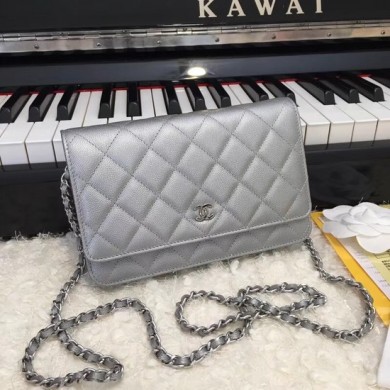 Replica Chanel Original Caviar Leather Flap cross-body bag CF33814 Silver gray Silver chain JK5165TN94