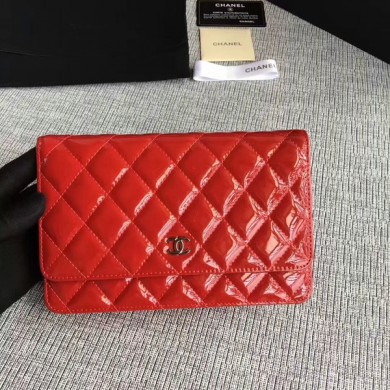 Replica Chanel WOC Flap Bag Patent Leather A33814C Red JK5693Kg43