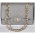 AAAAA Chanel Jumbo Double Flaps Bag Grey Cannage Pattern A36097 Gold JK193Qa67