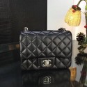 AAAAA Knockoff Chanel Classic MINI Flap Bag Original Sheepskin Leather A1115 Black Sliver Chain JK4662Pg26