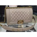 Chanel Boy Flap Shoulder Bag Grey Original Calfskin Leather A8708 Bronze JK262pB23