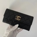 Chanel Calfskin Leather & Gold-Tone Metal Wallet AP1895 black JK1155CD62