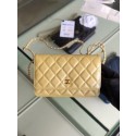 Chanel classic wallet on chain Grained Calfskin & gold-Tone Metal 33814 Pearlescent apricot JK4587Kd37