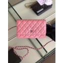 Chanel classic wallet on chain Grained Calfskin & Silver-Tone Metal 33814 Pearlescent Pink JK4594Il41