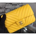 Chanel mini Classic Flap Bag Yellow Original Sheepskin Chevron Leather CHA5500 Gold JK579Xw85