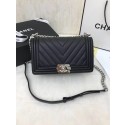 Copy 1:1 Chanel Boy Flap Caviar Original V Leather Shoulder Black Bag A67086 Silver JK4615xD64