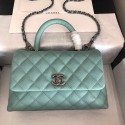 Fake Chanel original Caviar leather flap bag top handle A92290 green &Silver-Tone Metal JK4718pE71
