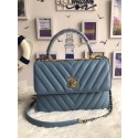 Fake Chanel Original Sheepskin Leather Tote Bag A92236 light blue Gold Buckle JK5243RY48