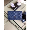 Knockoff Chanel classic wallet on chain Grained Calfskin & gold-Tone Metal 33814 Pearlescent blue JK4588NL80