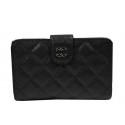 Knockoff Chanel Matelasse Bi-Fold Wallet Black Original Cannage Pattern A48667 Silver JK1488fY84