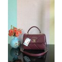 Knockoff High Quality Chanel CC original lambskin top handle flap bag A92236 Burgundy&Gold-Tone Metal JK2518FA65