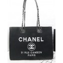 Replica Chanel Medium Canvas Tote Shopping Bag A67001 Black JK763BB13