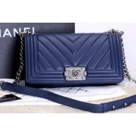 Chanel Boy Flap Shoulder Bags Chevron Calfskin Leather A67086 Blue JK483np57