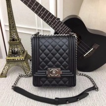 AAA 1:1 boy chanel handbag Patent Calfskin & silver-Tone Metal AS0130 black JK4899yF79