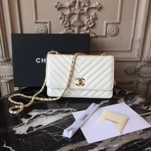 AAA 1:1 Chanel WOC Original Sheepskin Leather Shoulder Bag 33814 Offwhite JK5264yF79