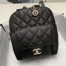 AAA Chanel Grained Calfskin & Gold-Tone Metal backpack AS0003 black JK4816zK34
