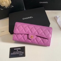 AAA Replica Chanel Calfskin Leather & Gold-Tone Metal Wallet A6888 Lavender JK1193cf50